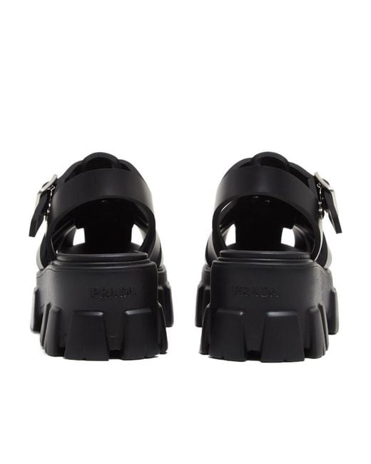 Prada Black Monolith Foam Rubber Logo Platform Sandals