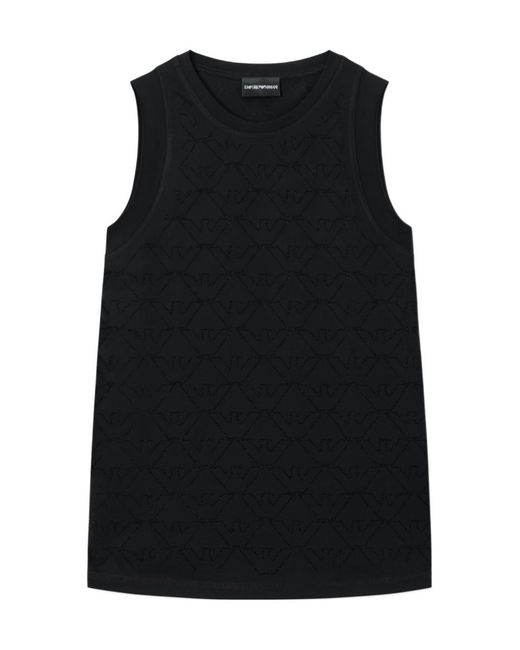 Emporio Armani Black Mercerised Tank Top With Rhinestones
