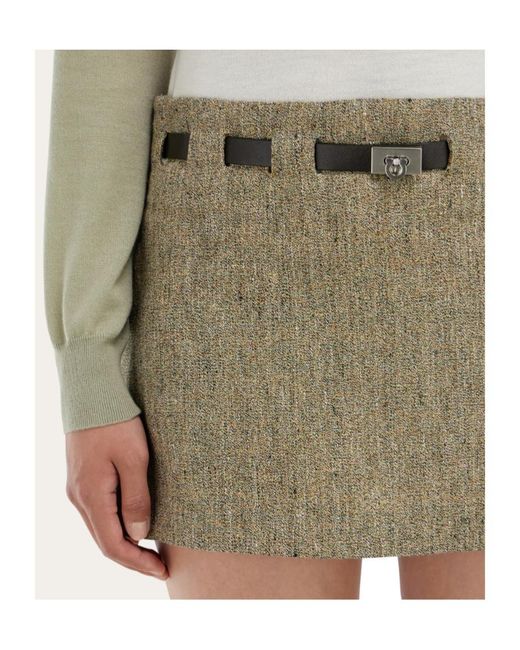 Ferragamo Natural Mini Skirt With Gancini Belt