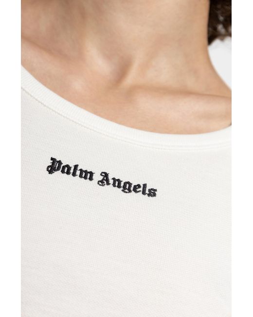 Palm Angels White Logo Embroidered Cropped Top