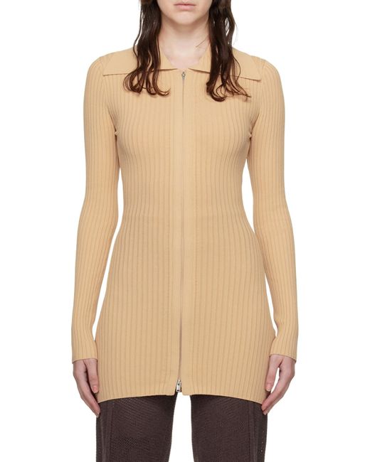 Nanushka Natural Mardi Rib-Knit Zipped Cardigan