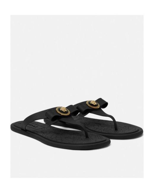 Versace Black Gianni Ribbon Flip Flops