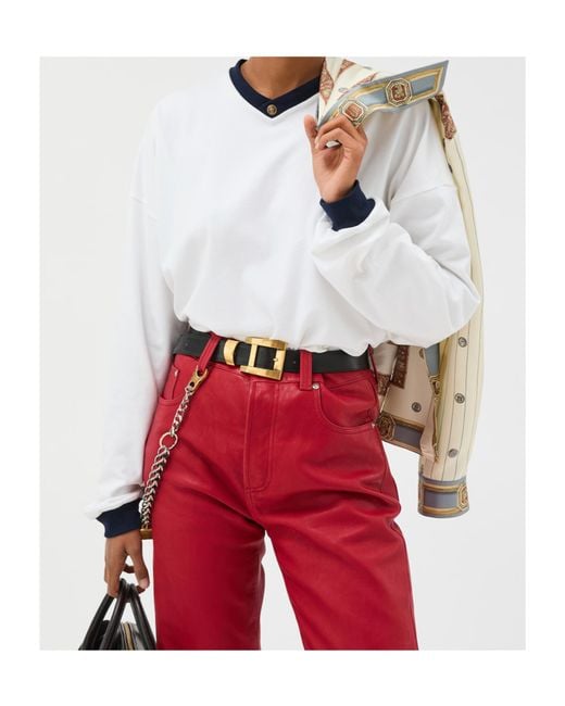 Versace White Medusa Hardware Long Sleeve V-Neck Top
