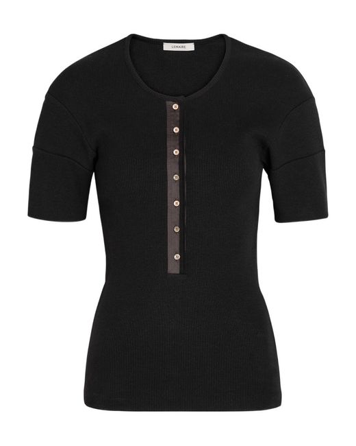 Lemaire Black Ribbed Cotton-Blend Top