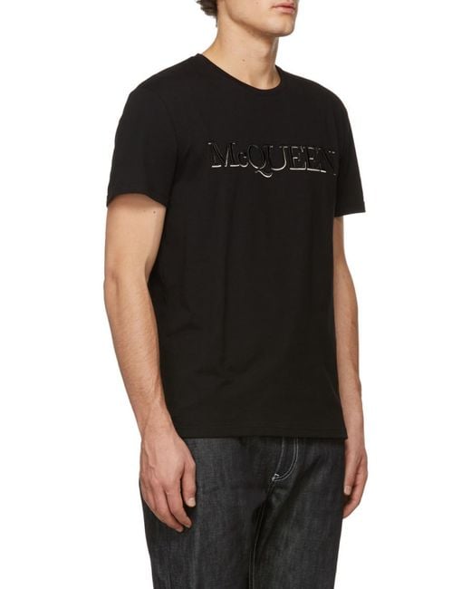 McQueen Black Logo Embroidered T-Shirt for men