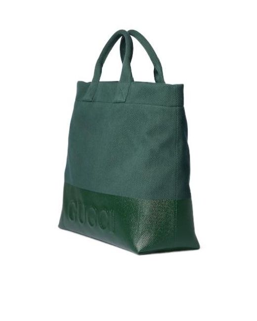 Gucci Green Canvas Tote Bag With Embossed Detail