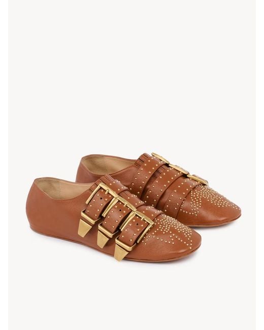 Chloé Brown Susanna Buckle Studded Shoes