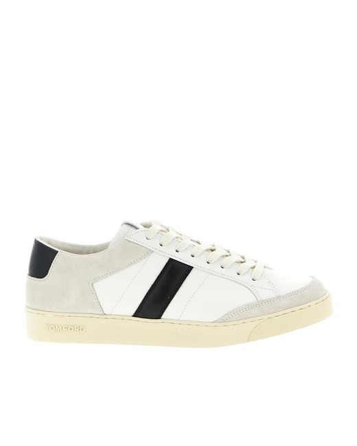 Tom Ford White Logo Debossed Lace-Up Sneakers for men