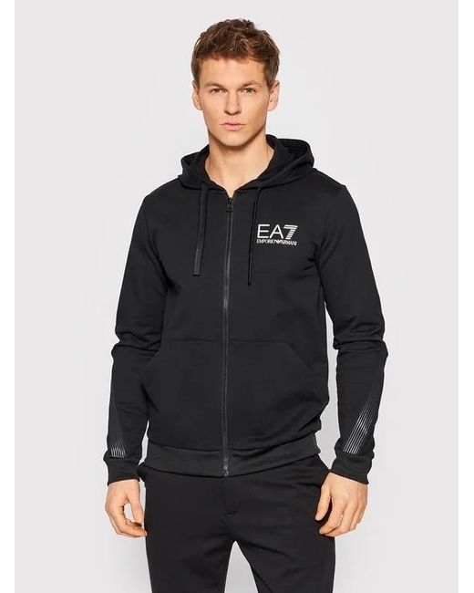 EA7 Black Zip-Up Logo-Print Hoodie for men