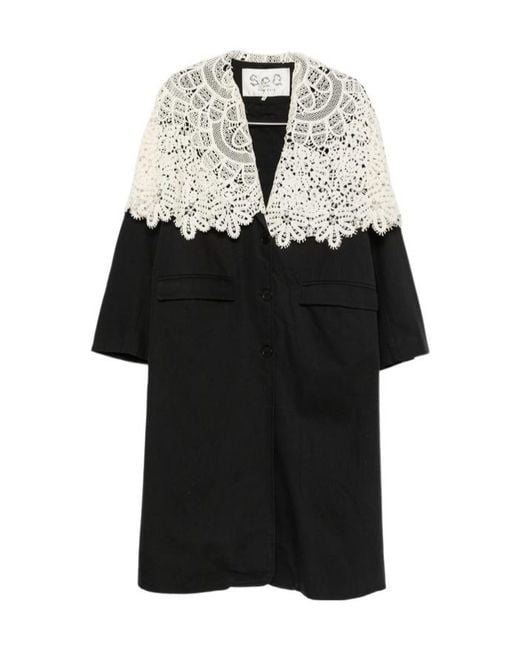 Sea Black Alina Lace-Collar Coat