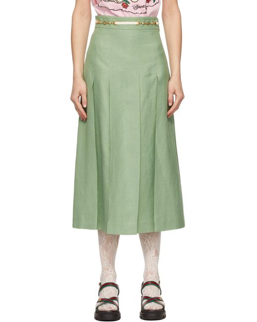 Gucci Green Double Gg Pleated Skirt