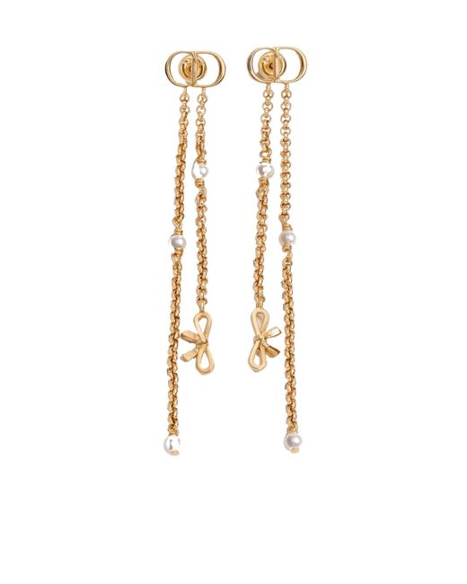 Dior Metallic Bow Chain Drop Earrings