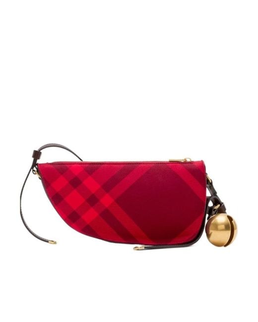 Burberry Red Mini Shield Check-Pattern Bell-Charm Shoulder Bag
