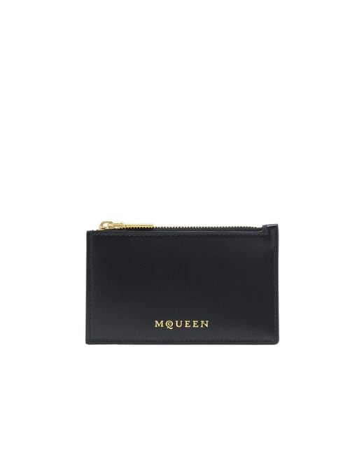 McQueen Black Logo Printed Zipped Card Holder