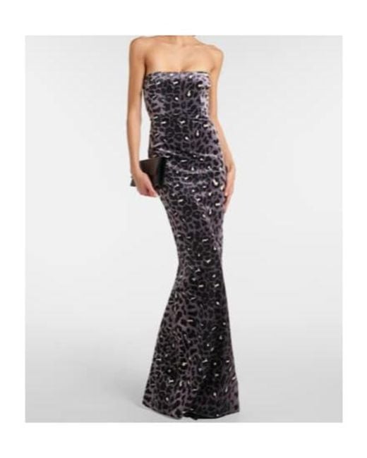 Alex Perry Blue Leopard-Print Strapless Velvet Gown