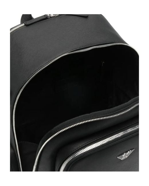 Emporio Armani Black Backpack With A Metallic Logo And-Tone Zips for men