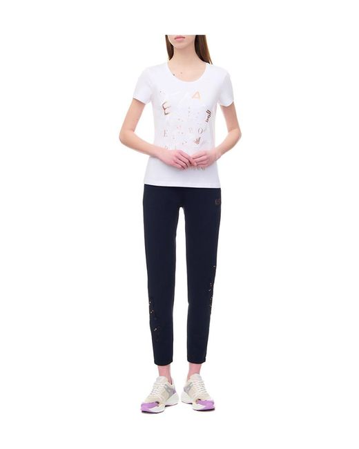 EA7 White Item O-Neck Short-Sleeved T-Shirt