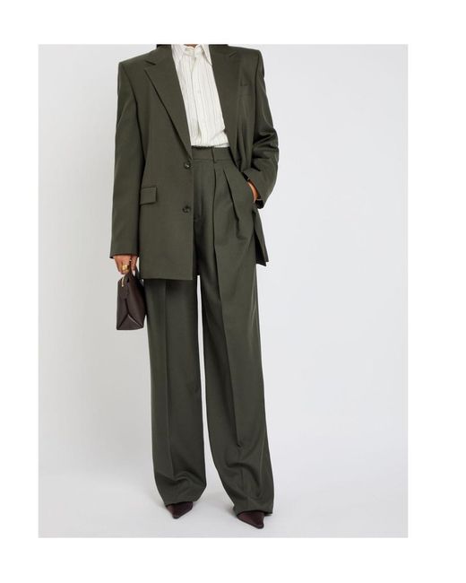 Saint Laurent Green Wide-Leg Wool Trousers
