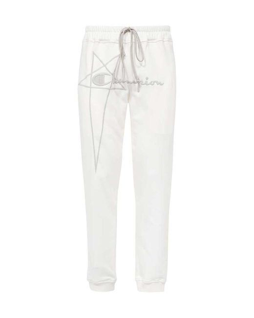 Rick Owens White X Champion Logo-Embroidered Drawstring Track Pants for men