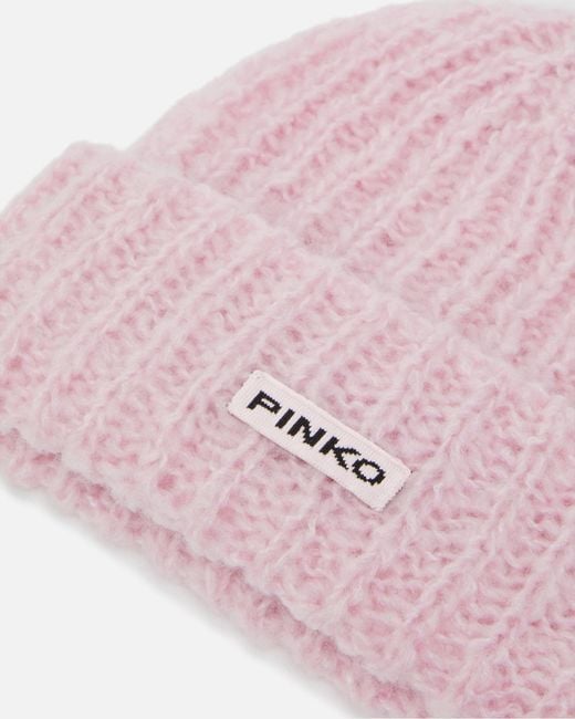 Pinko Pink Logo Patch Turn-Up Beanie