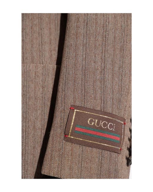 Gucci Brown Herringbone Double Breasted Blazer