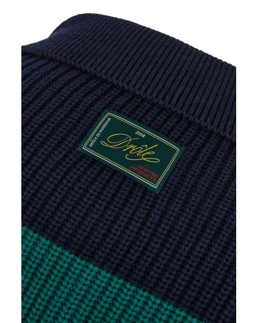 Drole de Monsieur Green Drôle De Monsieur Striped Knitted Polo Jumper for men
