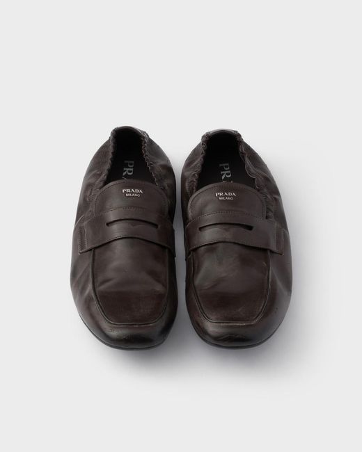 Prada Black Shuffle Antiqued Leather Loafers for men