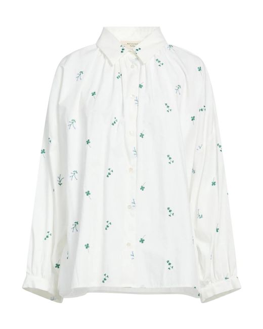 Weekend by Maxmara White Solid Color With Embroidery, Classic Turn-Down Collar, Button