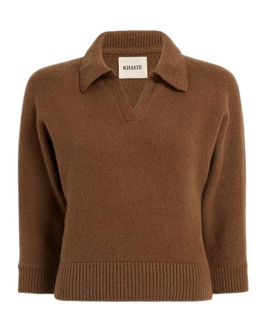 Khaite Brown Herve V-Neck Polo Jumper