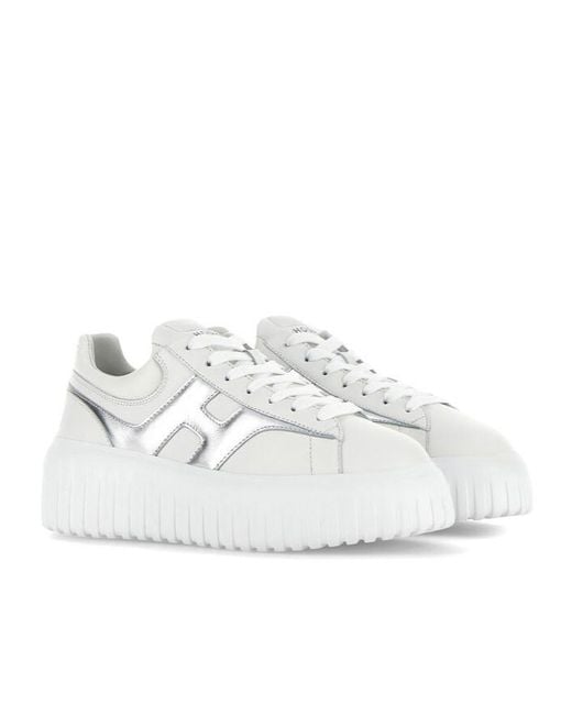 Hogan White H-Stripe Round Toe Sneakers