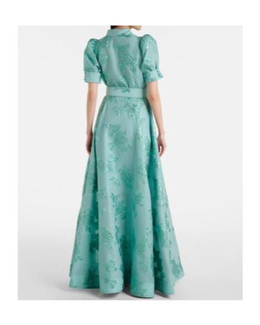 Rebecca Vallance Green Benette Belted Brocade Shirt Dress