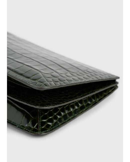 Totême Green Threefold Croco-Embossed Clutch Dark