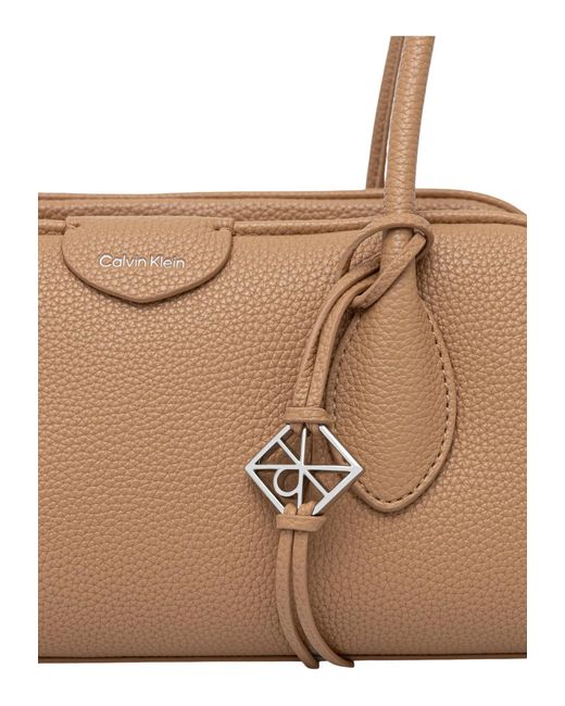 Calvin Klein Natural Emblem Logo Pebble Shoulder Bag