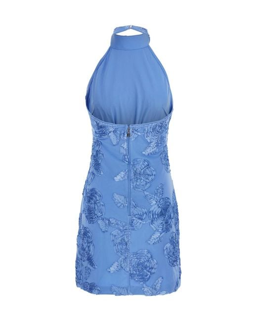 ROTATE BIRGER CHRISTENSEN Blue Hydrangea Beaded Halterneck Dress