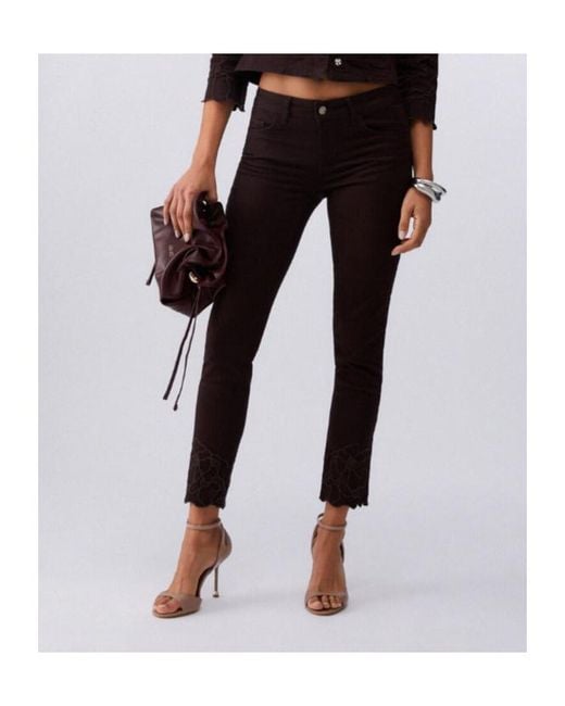 Liu Jo Purple Floral Embroidered Skinny Trousers