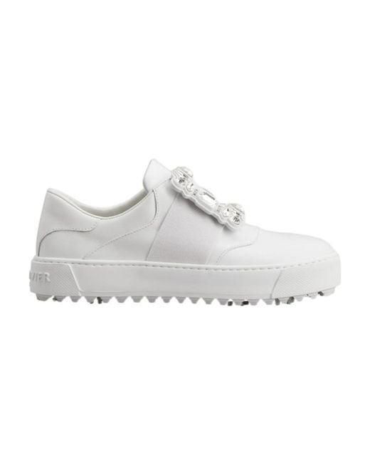 Roger Vivier White Viv' Golf Rhinestone Buckle Sneakers