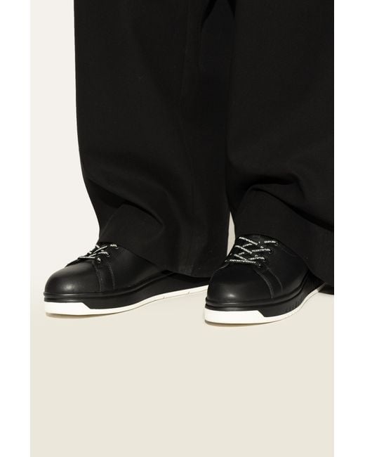 Emporio Armani Black Round Toe Lace-Up Sneakers for men