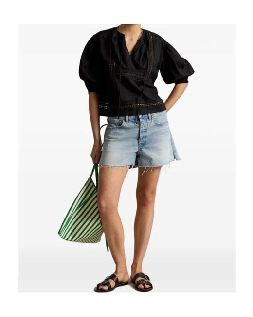 Polo Ralph Lauren Black Lace-Trim Cotton Blouson Shirt