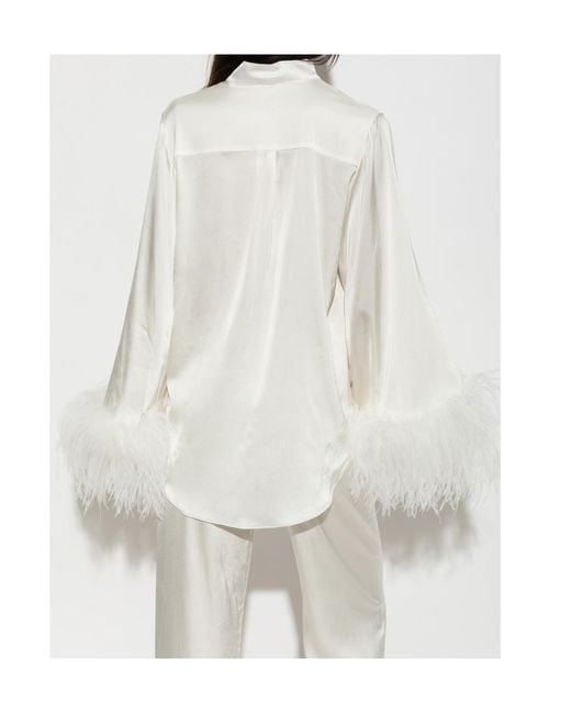 Oseree White Oséree Feather-Trim Button-Up Top