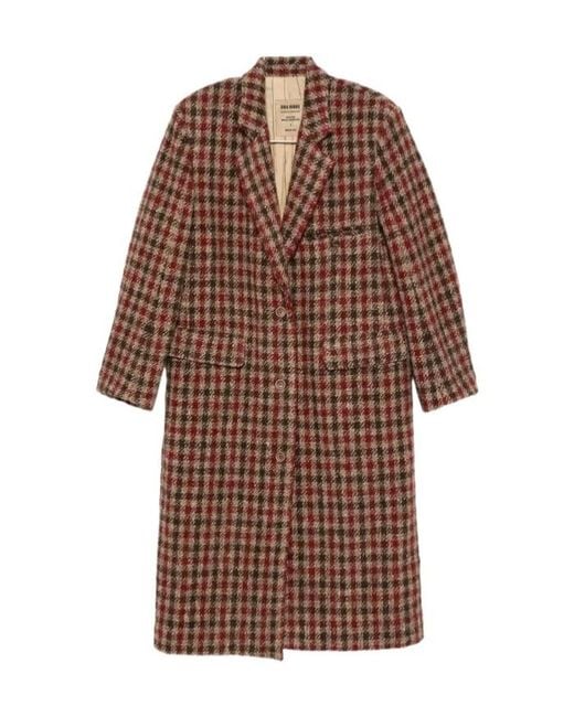 Uma Wang Brown Checked Single-Breasted Coat