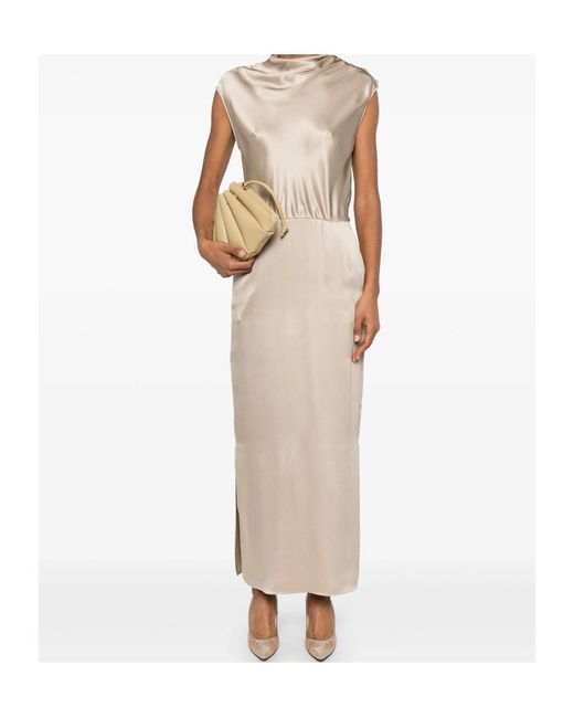 Giorgio Armani Natural Tie-Shoulder Satin Gown