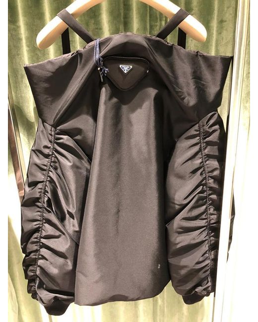 Prada Black Off-Shoulder Padded Re-Nylon Jacket