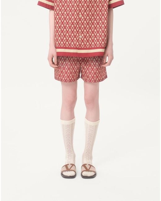 Valentino Red Toute La V Swim Shorts for men