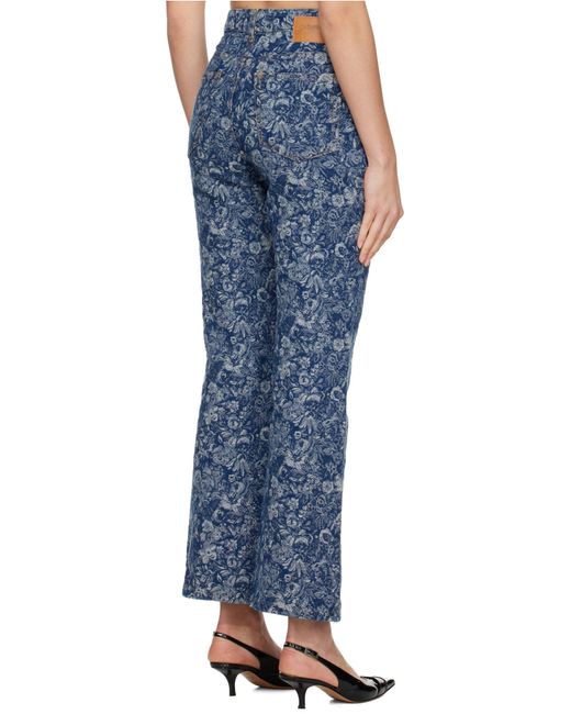 Ganni Blue Floral-Jacquard Jeans