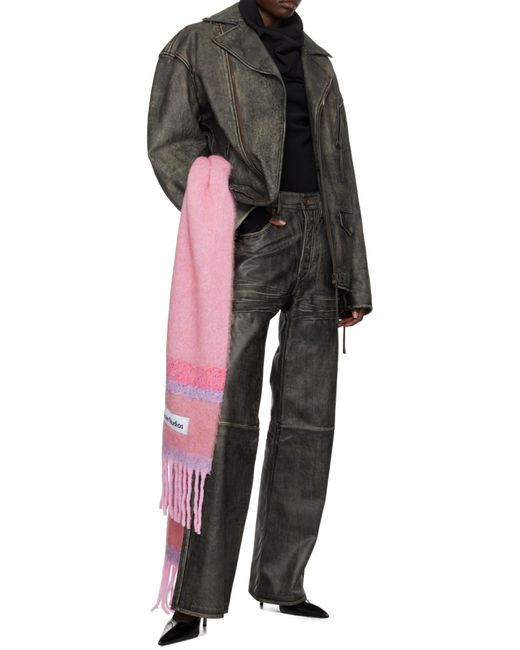 Acne Pink Fringed Logo Scarf