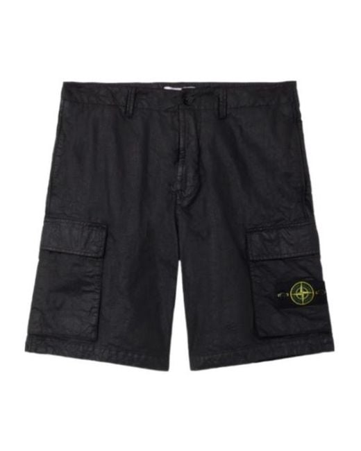 Stone Island Black Logo Patch Cargo Shorts for men