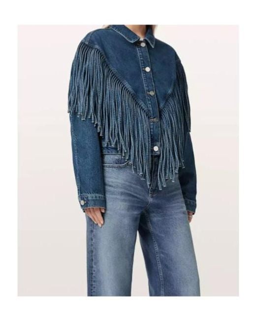 AllSaints Blue Fringed Denim Jacket
