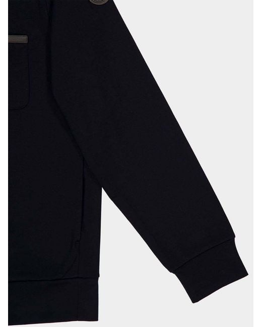 Moncler Blue Leather Logo Half-Zipper Sweatshirt for men