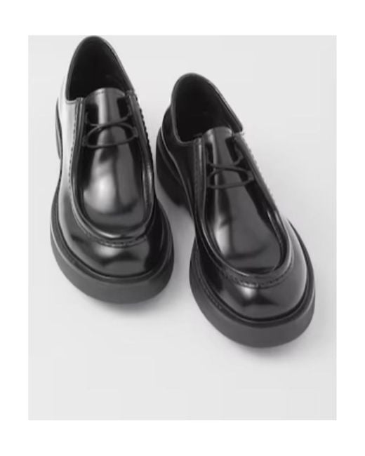 Prada Black Opaque Brushed Leather Lace-Up Shoes for men