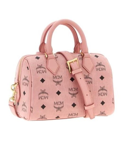 MCM Pink Ella Monogram Boston Tote Bag